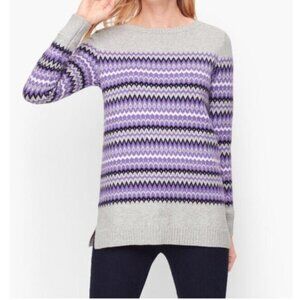 Talbots Purple Zigzag Fairisle Pullover Wideneck Sweater